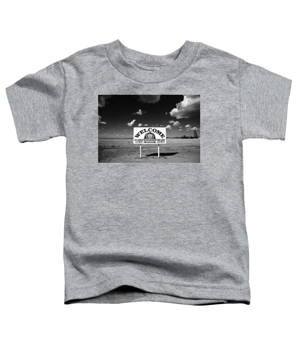 66 Toddler T-Shirt featuring the photograph Route 66 - Midpoint Sign 2010 BW by Frank Romeo