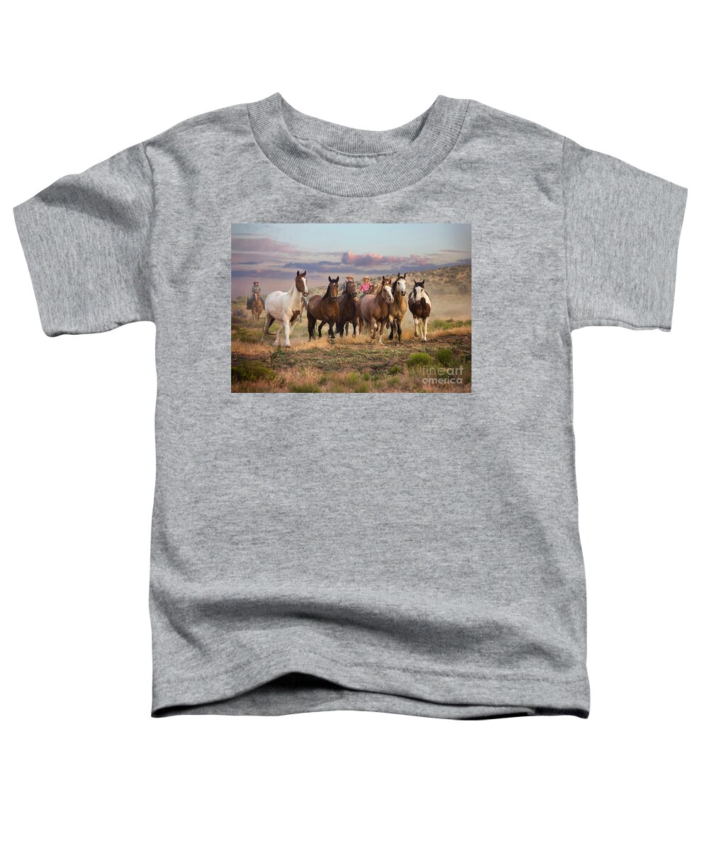 Horses Toddler T-Shirt featuring the photograph Running at Dusk by Diane Diederich