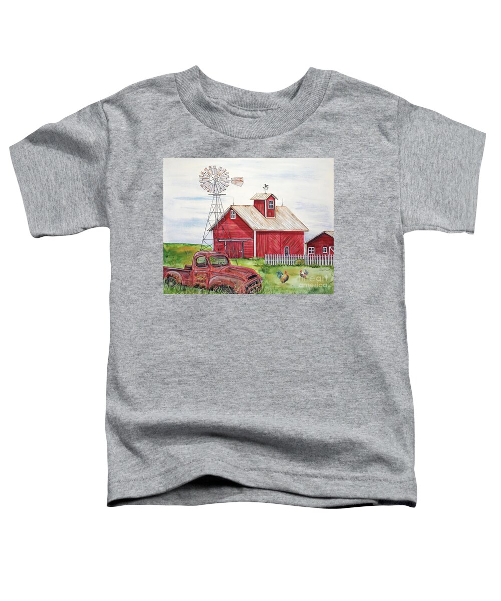 Barn Toddler T-Shirt featuring the painting Rural Red Barn A by Jean Plout