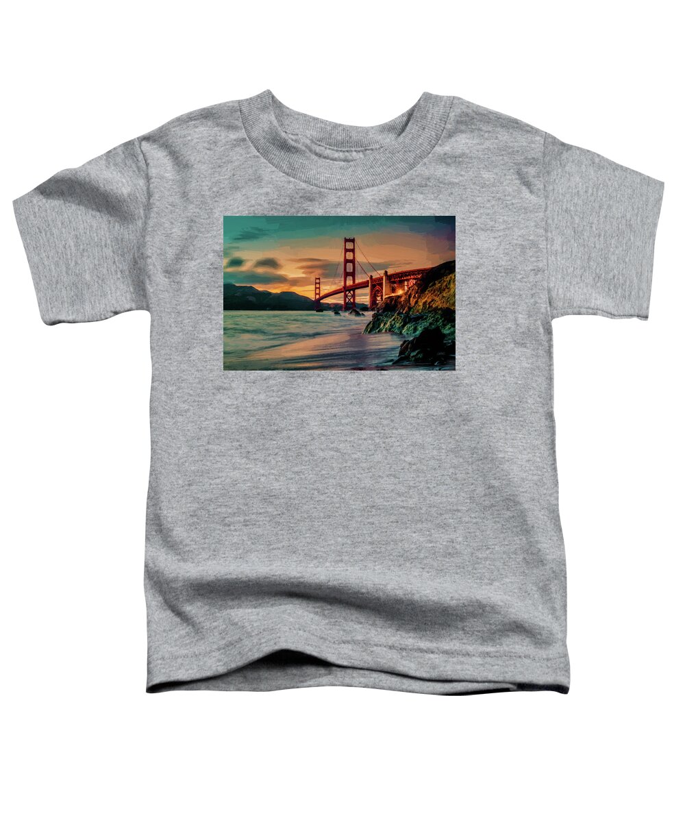 Landscape Toddler T-Shirt featuring the painting San Francisco Golden Gate Bridge - DWP1096506 by Dean Wittle