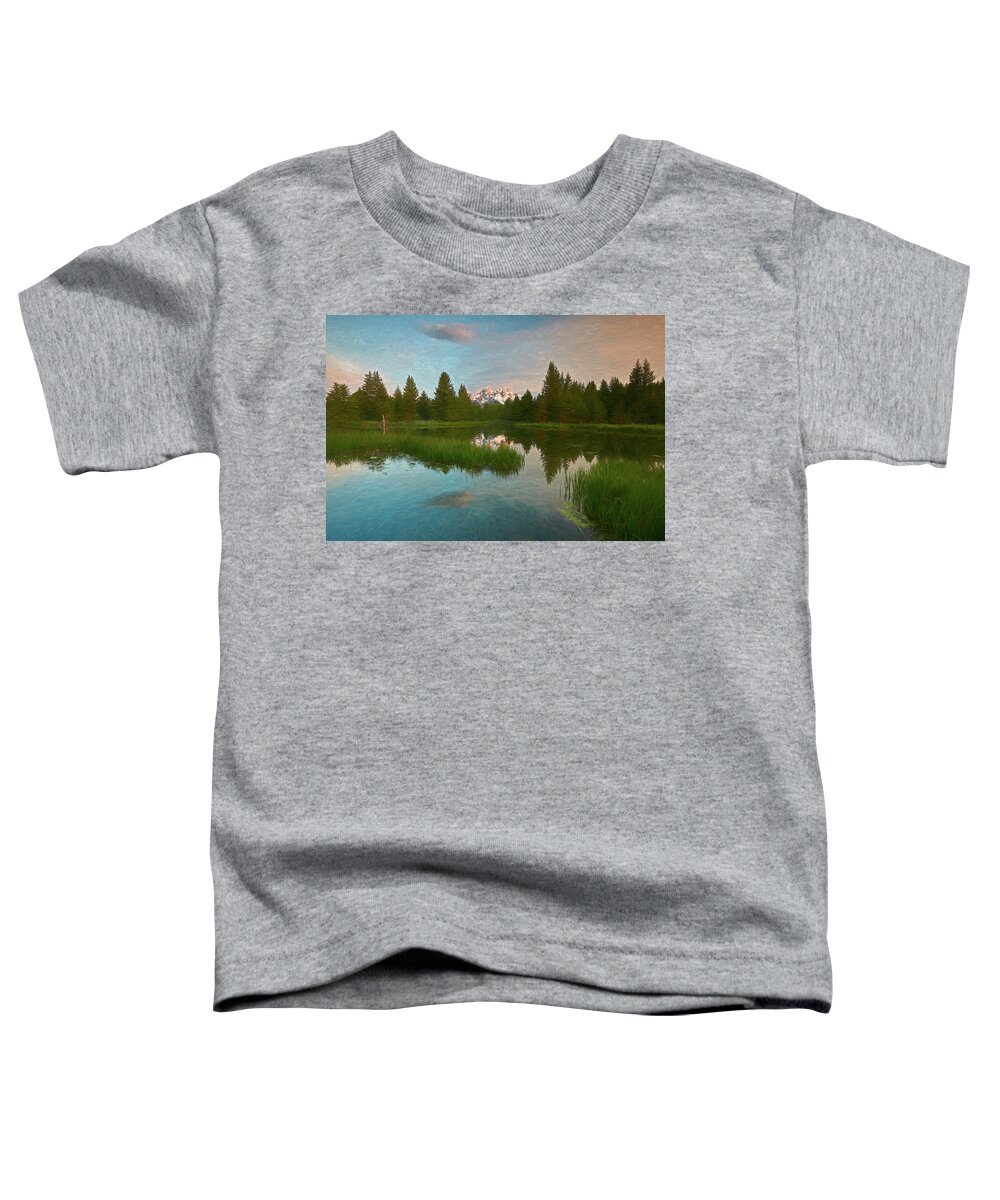 Tetons Toddler T-Shirt featuring the digital art Schwabacher Morning III by Jon Glaser