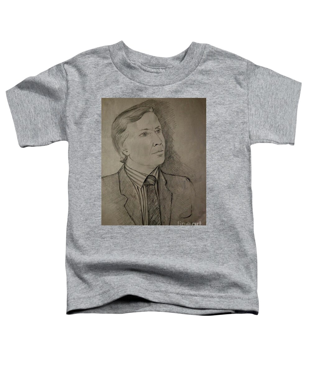 Pencil Portrait Toddler T-Shirt featuring the drawing Sepia Pencil Portrait by Joan-Violet Stretch