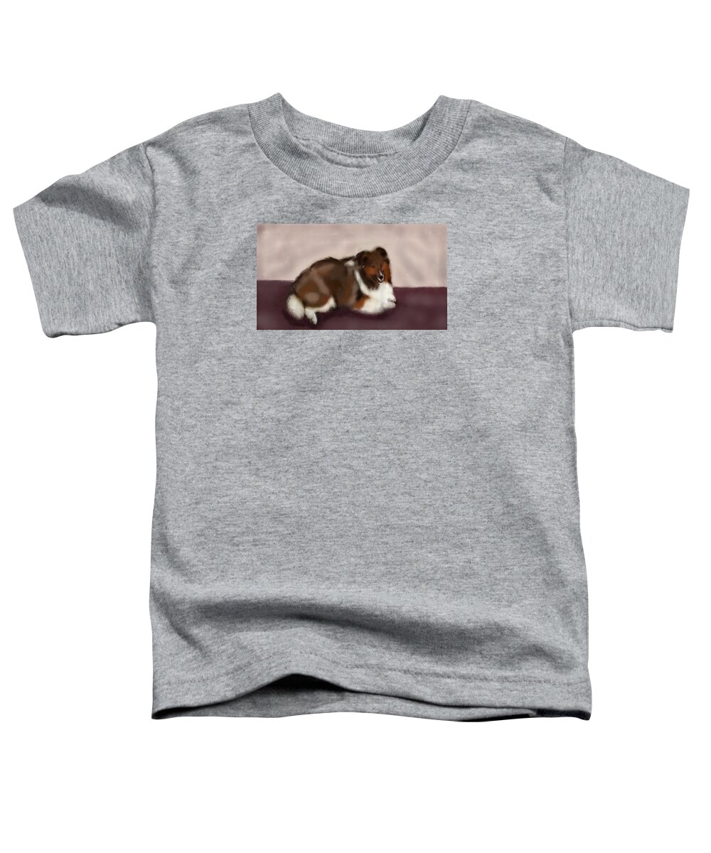 Sheltie Toddler T-Shirt featuring the digital art Sheltie at Rest by Angela Davies