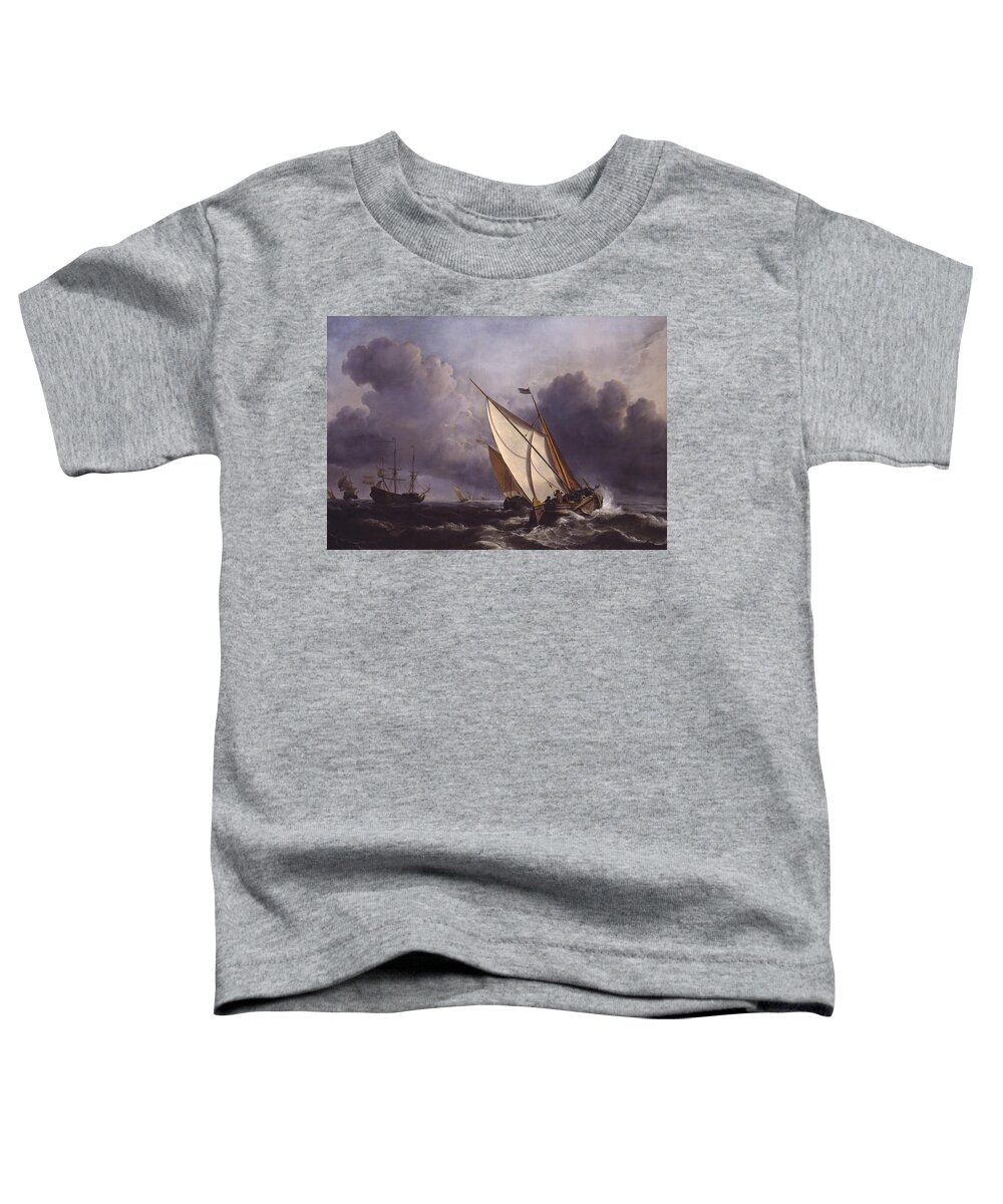 Ships In A Stormy Sea By Willem Van De Velde Ii Toddler T-Shirt featuring the painting Ships in a Stormy Sea by Willem van de Velde