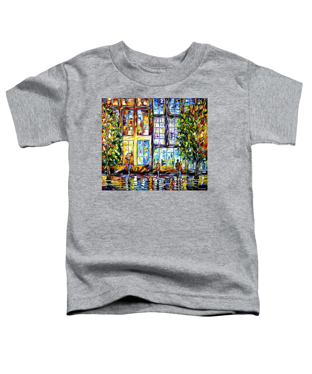 City Life Toddler T-Shirt featuring the painting Shop Windows In Big City by Mirek Kuzniar