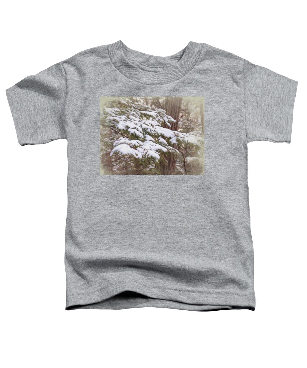 Winter Toddler T-Shirt featuring the digital art Snowy Pine Boughs by Leslie Montgomery