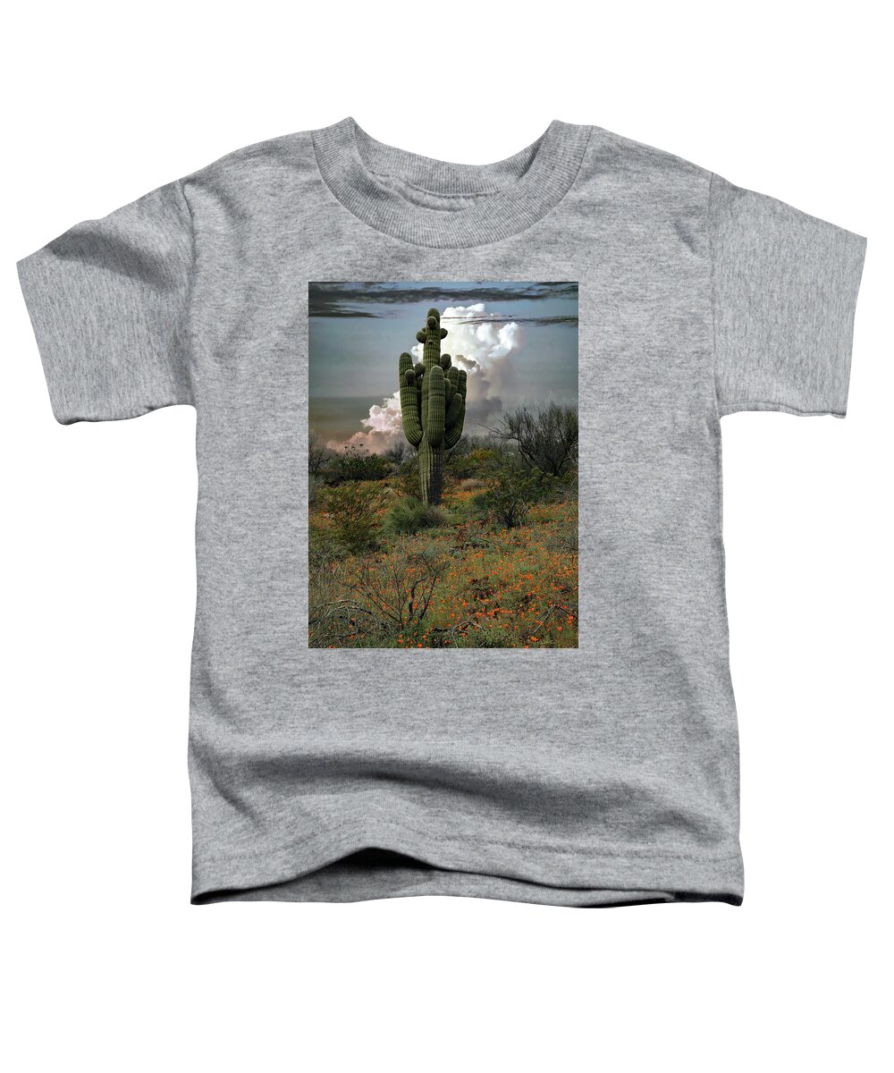 Cactus Toddler T-Shirt featuring the photograph Springtime Saguaro by Hans Brakob