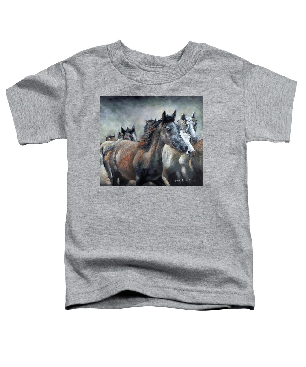 Stampede Toddler T-Shirt featuring the painting Stampede by John Neeve