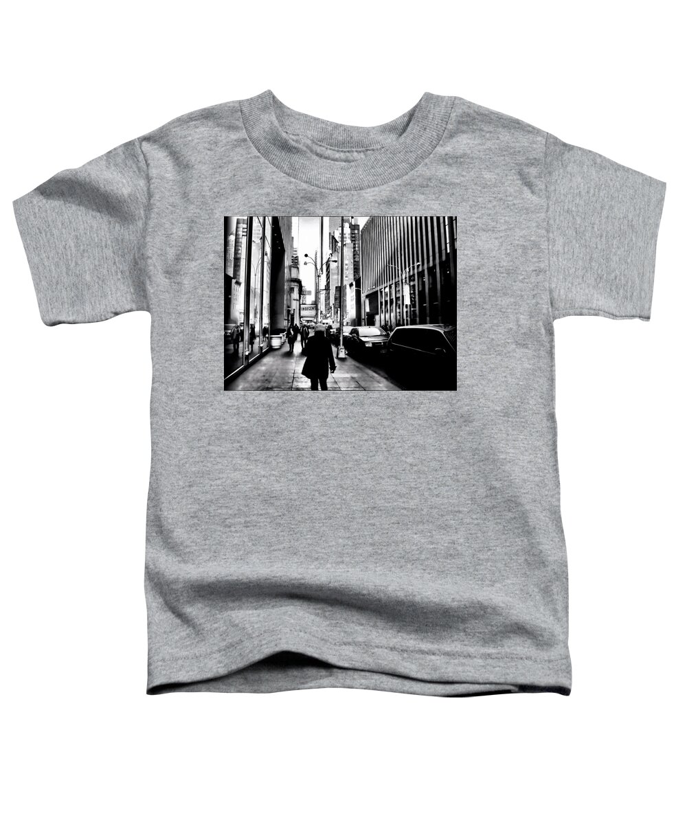 Black & White Toddler T-Shirt featuring the photograph Strolling a New York City Sidewalk by Debra Kewley