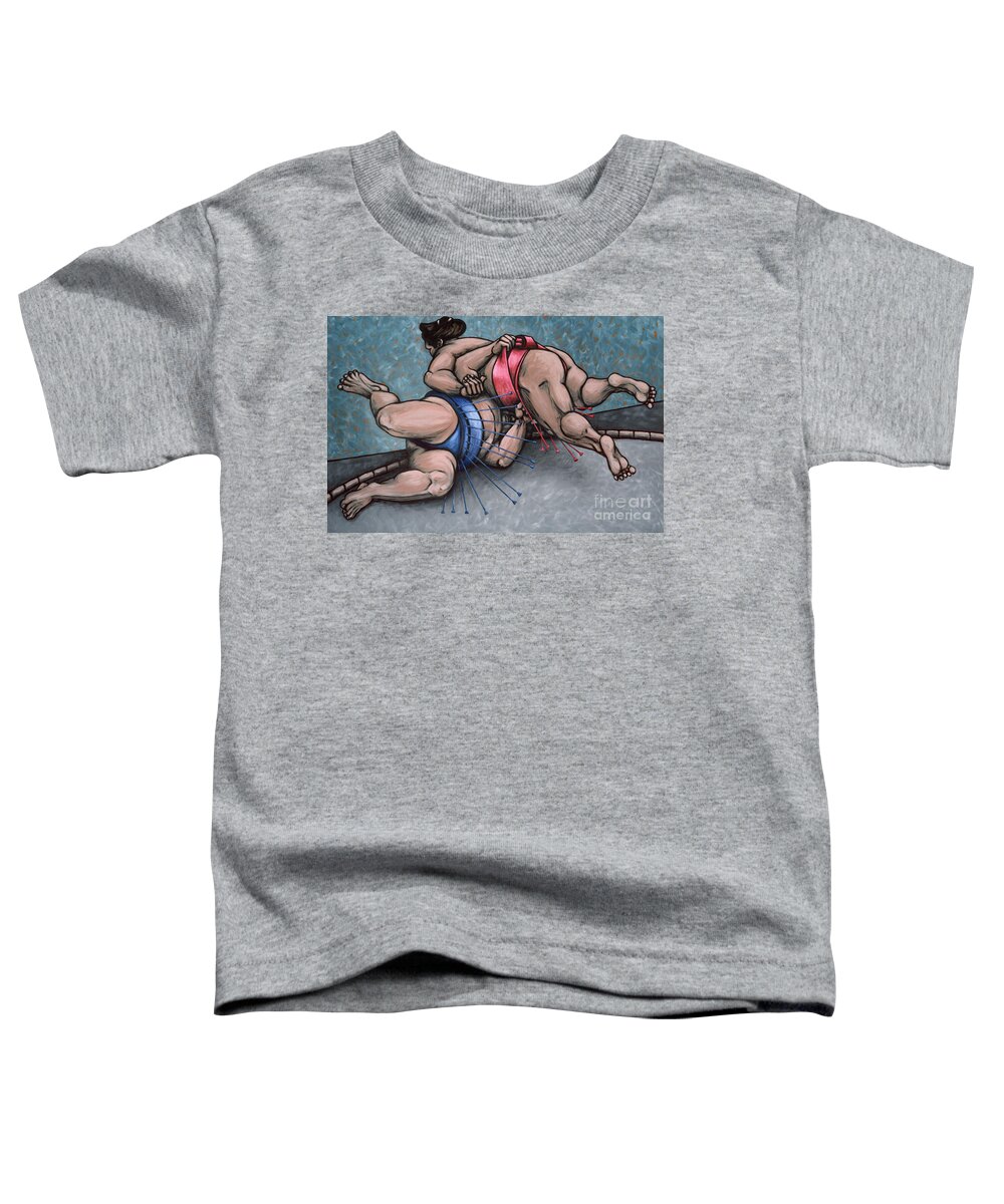 Sumo Toddler T-Shirt featuring the painting sumo wrestling sports painting - Sumo Wrestlers IV by Sharon Hudson