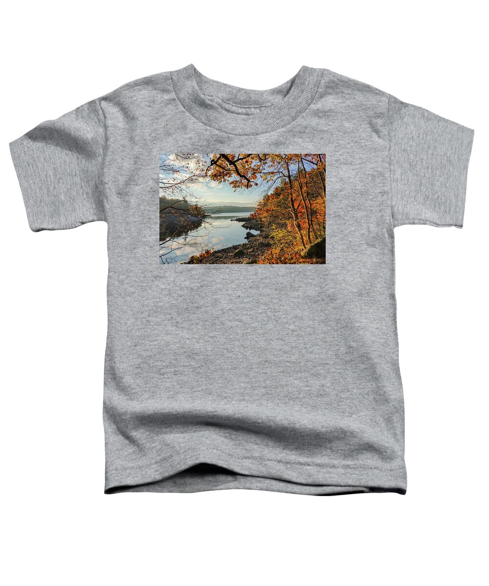 Lynn Toddler T-Shirt featuring the photograph Sunrise on Breeds Pond Lynn Woods Lynn Massachusetts Fall Foliage Trees by Toby McGuire