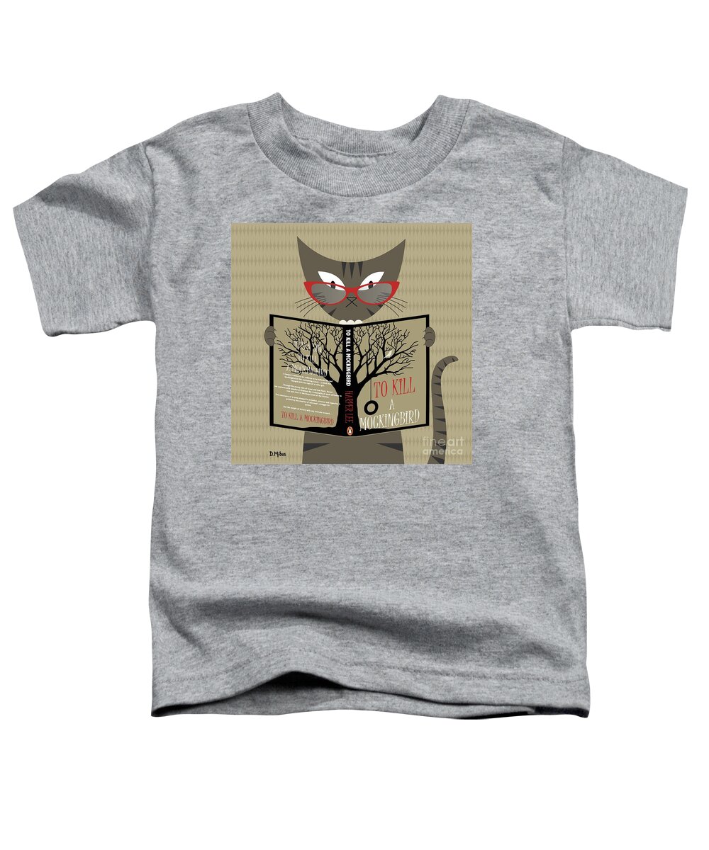 Mid Century Modern Toddler T-Shirt featuring the digital art Tabby Cat Reading by Donna Mibus