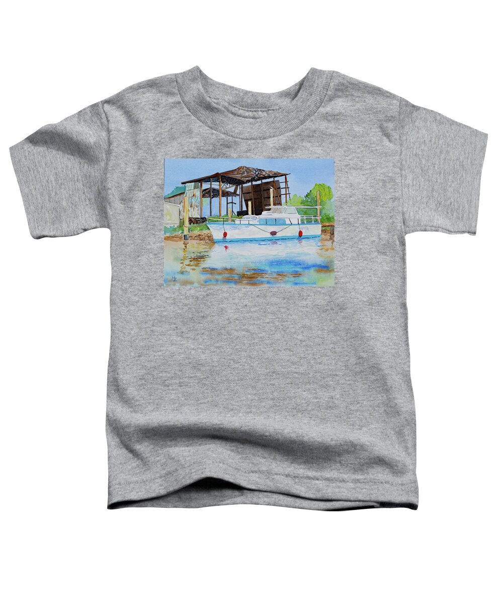 Boat Toddler T-Shirt featuring the painting Tarpon Springs Boat Dock by Margaret Zabor