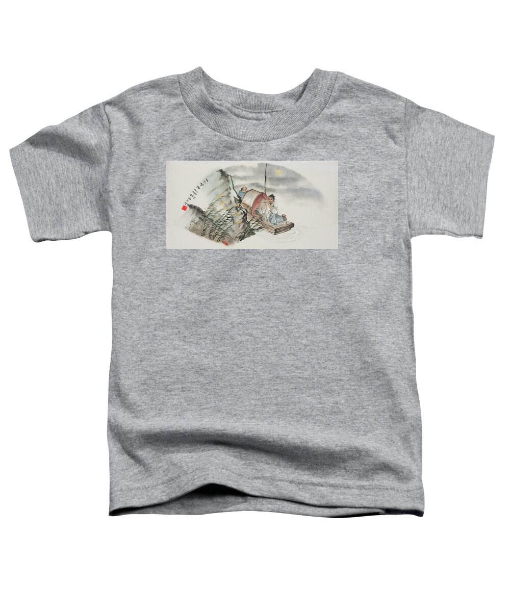 Chinese Watercolor Toddler T-Shirt featuring the painting Moonlight Flute Player by Jenny Sanders