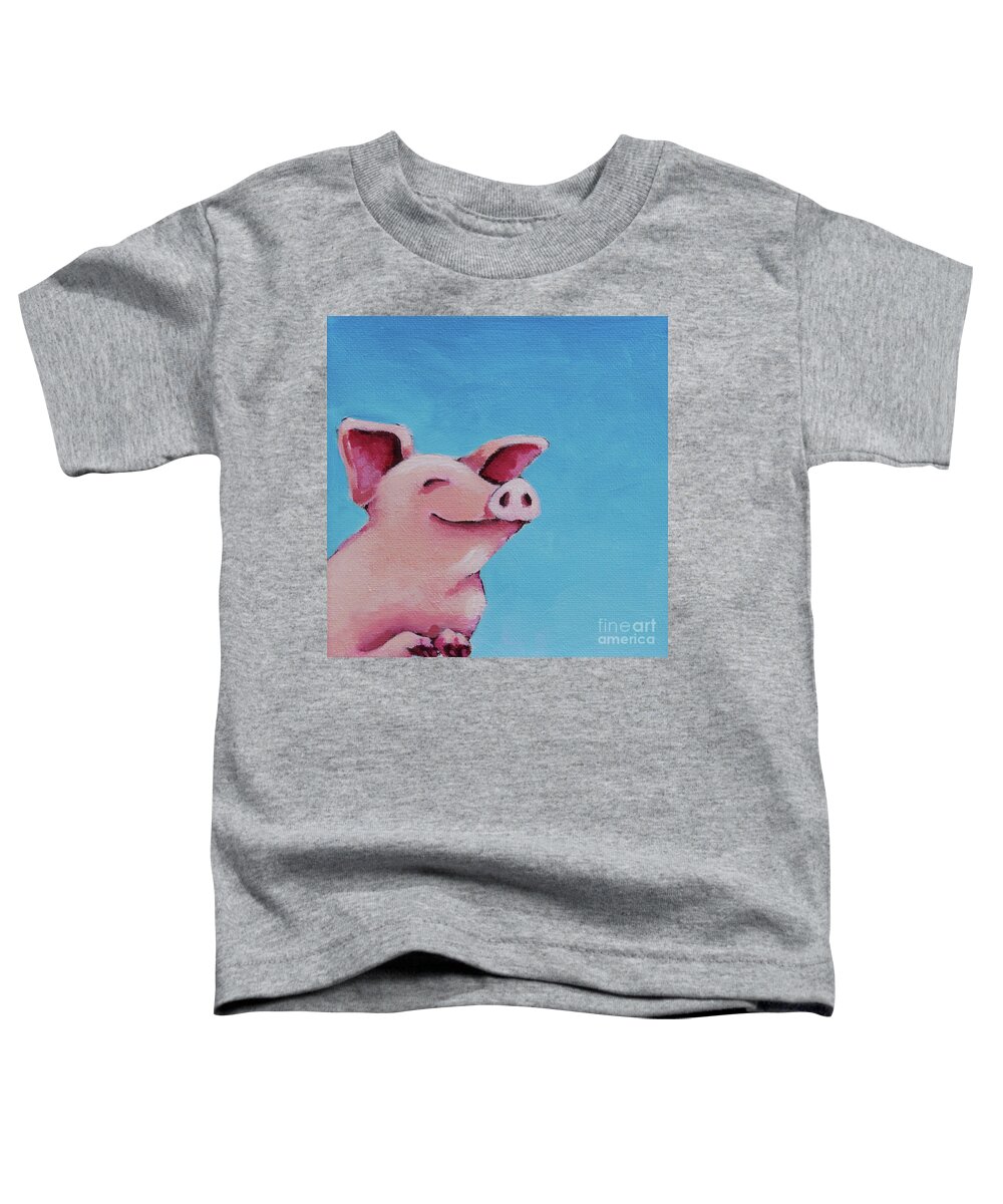 Pig Toddler T-Shirt featuring the painting The happiest Pig by Lucia Stewart