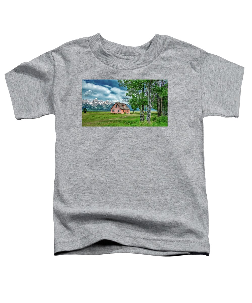 Grand Tetons National Park Toddler T-Shirt featuring the photograph The Little Peach House on Mormon Row by Marcy Wielfaert