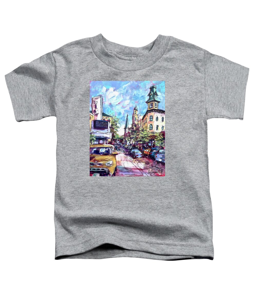 Painting Toddler T-Shirt featuring the painting The Towers of Main Street by Les Leffingwell