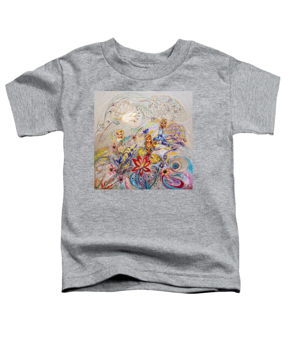 Fantasy Toddler T-Shirt featuring the painting Three fairies in garden of dream by Elena Kotliarker