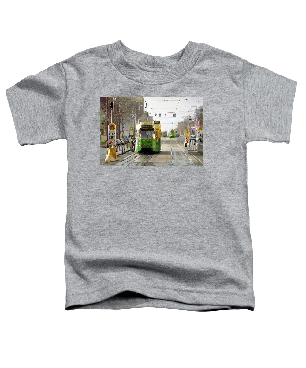 Trams Toddler T-Shirt featuring the photograph Trams, Melbourne, Circa 1998 by Jerry Griffin