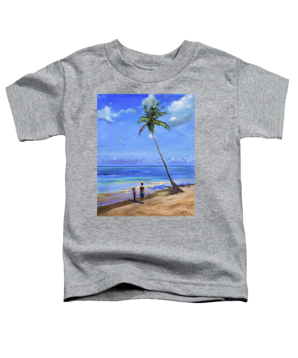 Caribbean Art Toddler T-Shirt featuring the painting Two Children by Coconut Tree by Jonathan Gladding