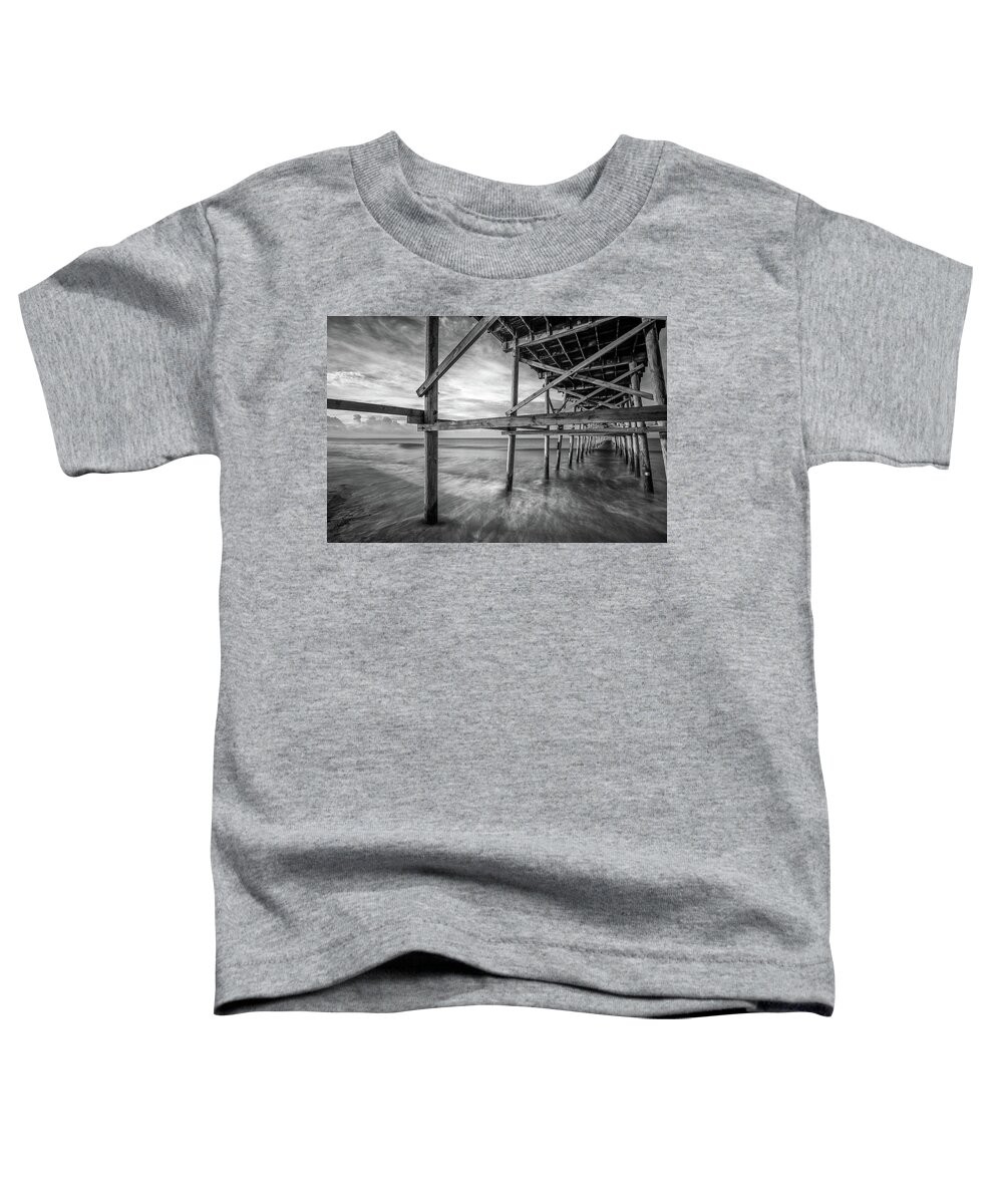 Oak Island Toddler T-Shirt featuring the photograph Uner the Pier in Black and White by Nick Noble
