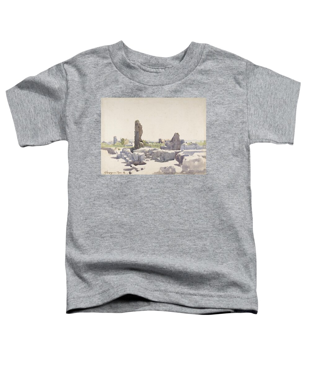 20th Century Art Toddler T-Shirt featuring the drawing View of the Colosseum from the Basilica of Domitian and the Flavian Palace, Rome by Henri Harpignies