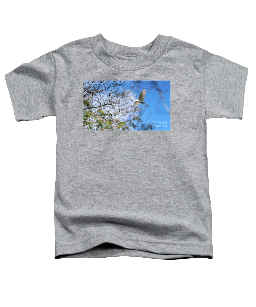 White Egret Toddler T-Shirt featuring the photograph Wacatee Egret in Flight by David Smith
