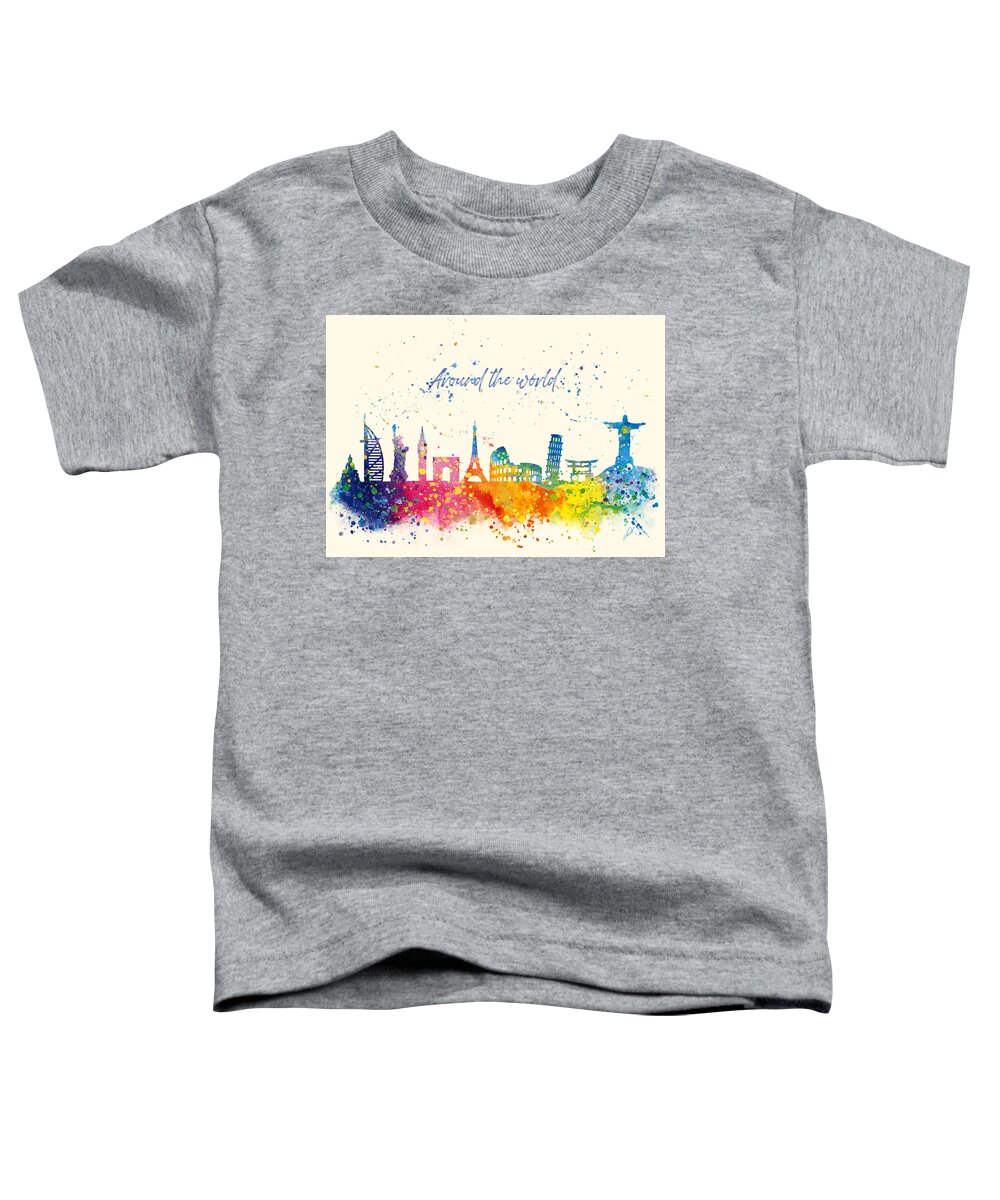 Watercolor Toddler T-Shirt featuring the painting Watercolor Around the world by Vart Studio