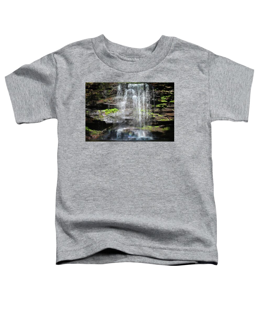 Ricketts Glen Toddler T-Shirt featuring the photograph Waterfall With Rainbow by Scott Burd