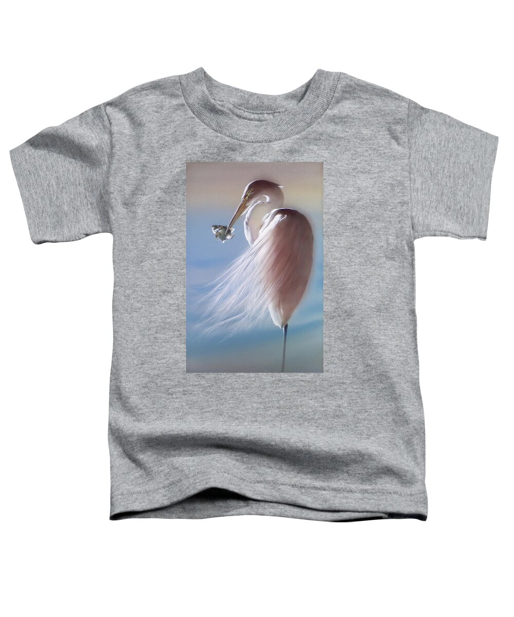 Russian Artists New Wave Toddler T-Shirt featuring the painting White Heron with Fish by Alina Oseeva