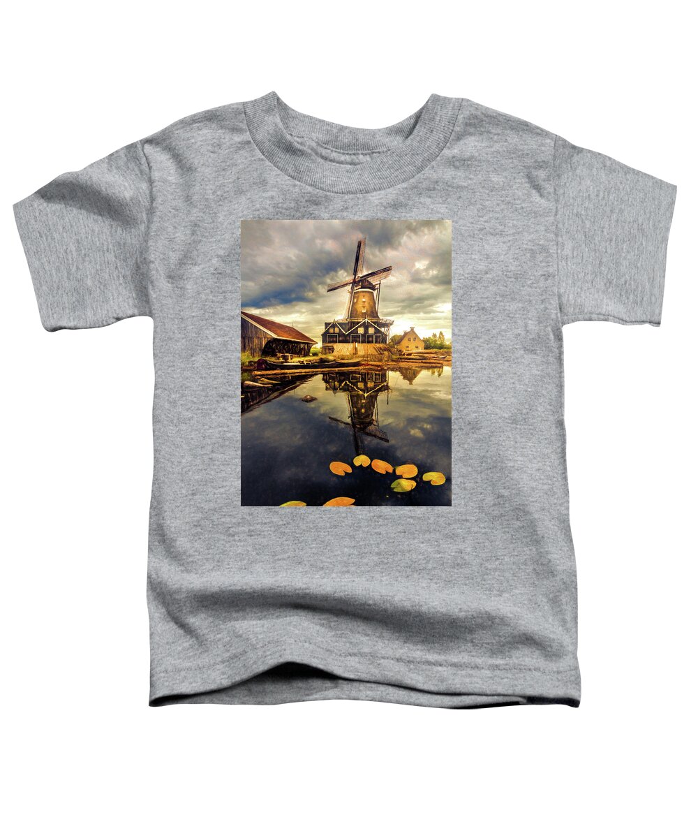 Barn Toddler T-Shirt featuring the photograph Windmill in the Dutch Countryside in Late Autumn by Debra and Dave Vanderlaan
