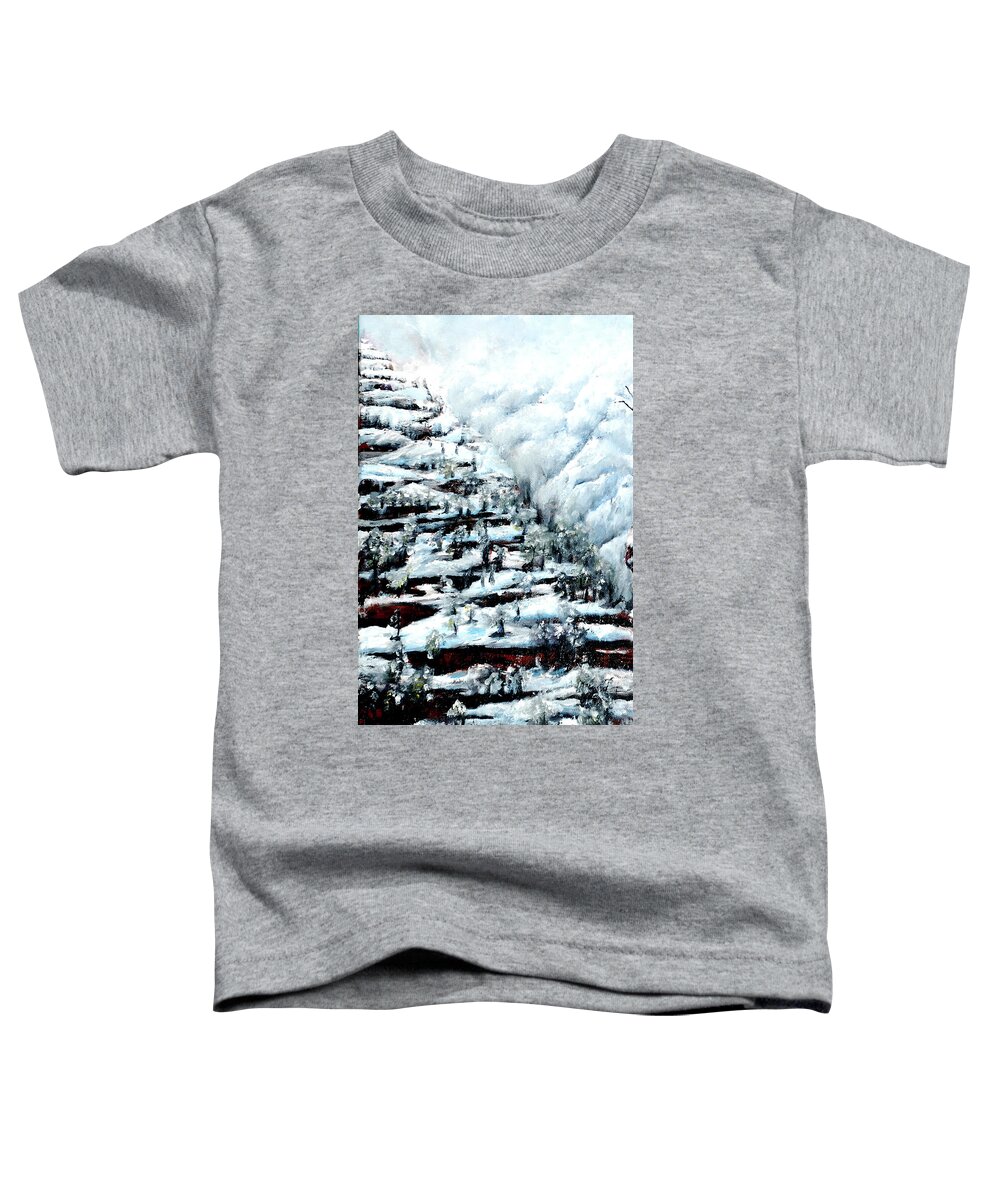Snow Toddler T-Shirt featuring the painting Winter in Mountains by Medea Ioseliani