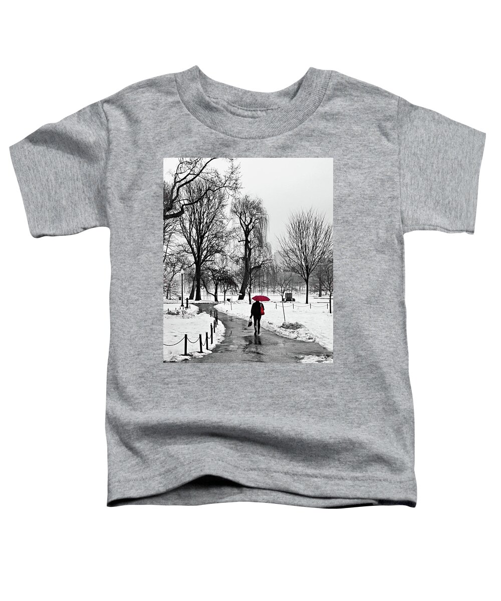 Winter Toddler T-Shirt featuring the photograph Winter Walk on a Rainy Day by Lyuba Filatova