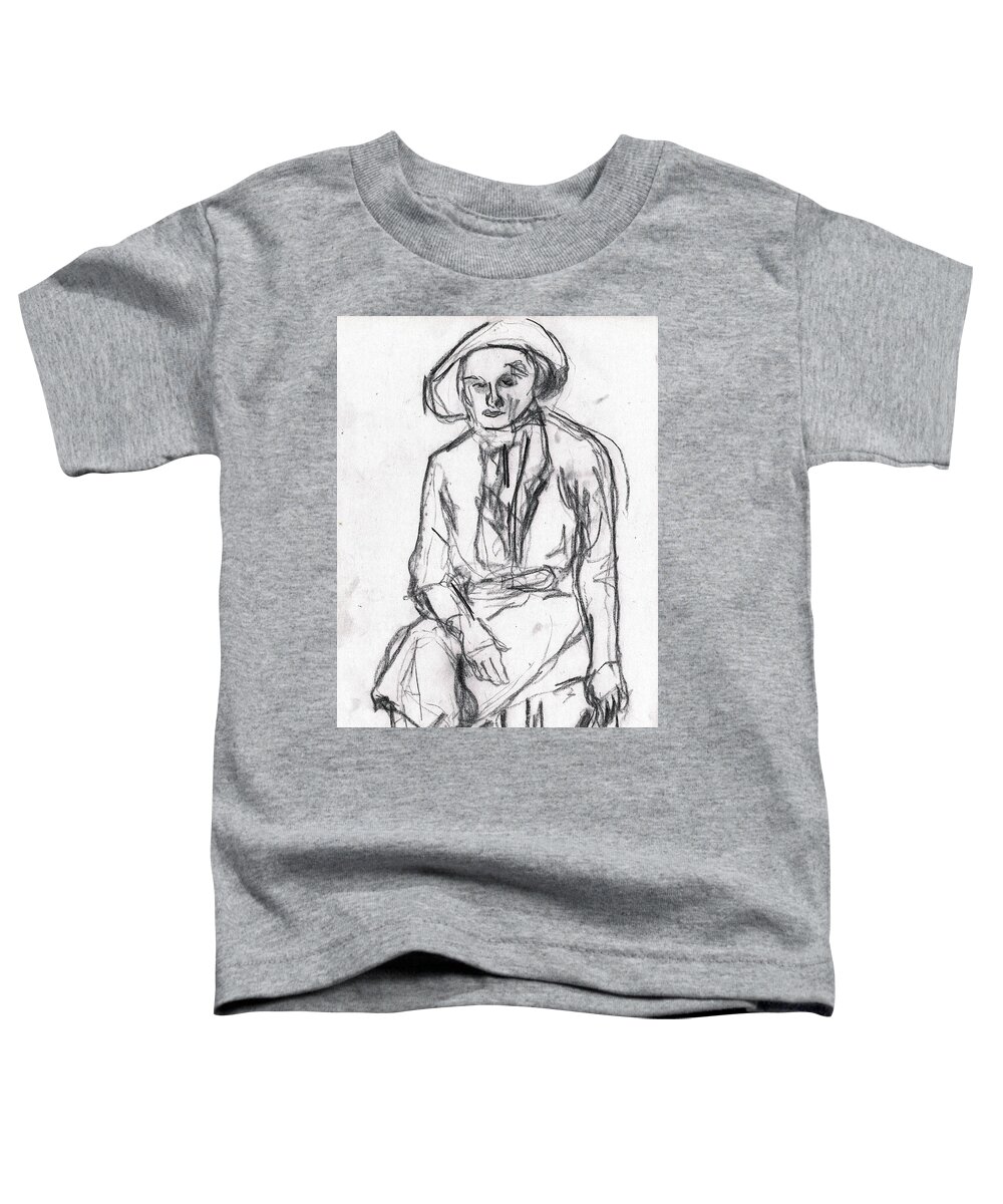 People Toddler T-Shirt featuring the drawing Woman in a Hat Drawing by Edgeworth Johnstone