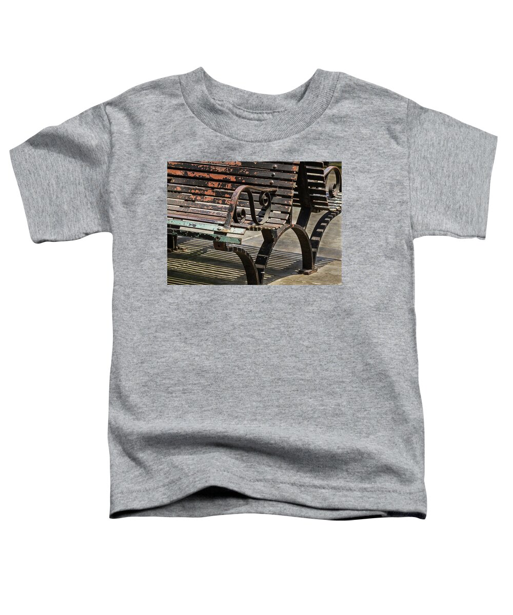 Lousianna Toddler T-Shirt featuring the photograph Worn Benches by Jean Noren