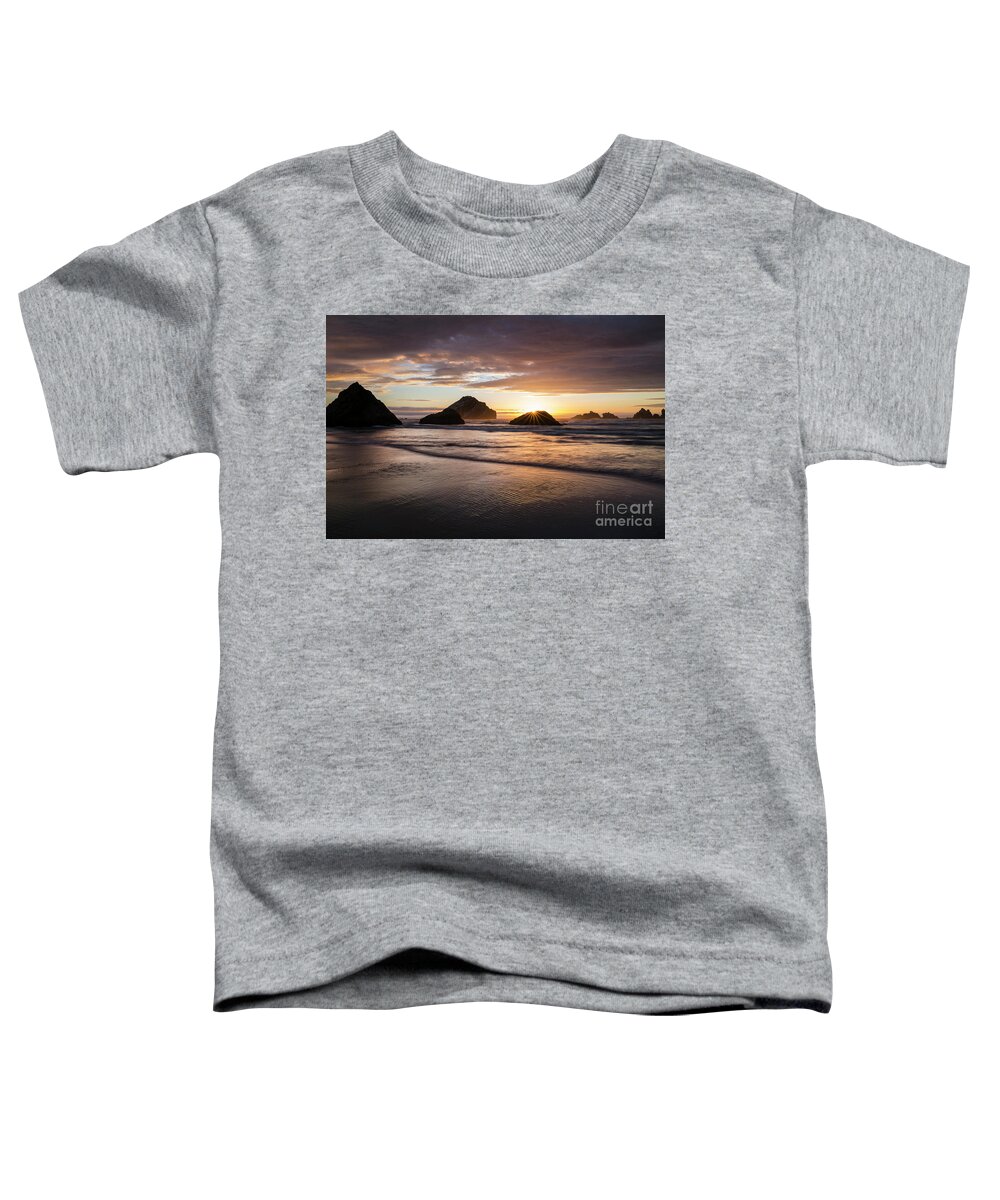 Bandon Beach Toddler T-Shirt featuring the photograph Bandon Sun Burst at Sunset by Keith Kapple