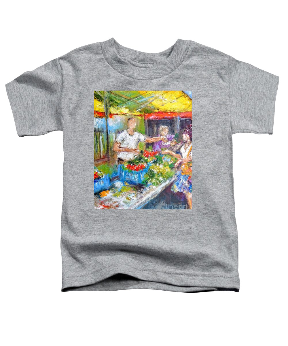 Painting Of Galway Market Toddler T-Shirt featuring the painting Busy day at Galway Market paintings by Mary Cahalan Lee - aka PIXI