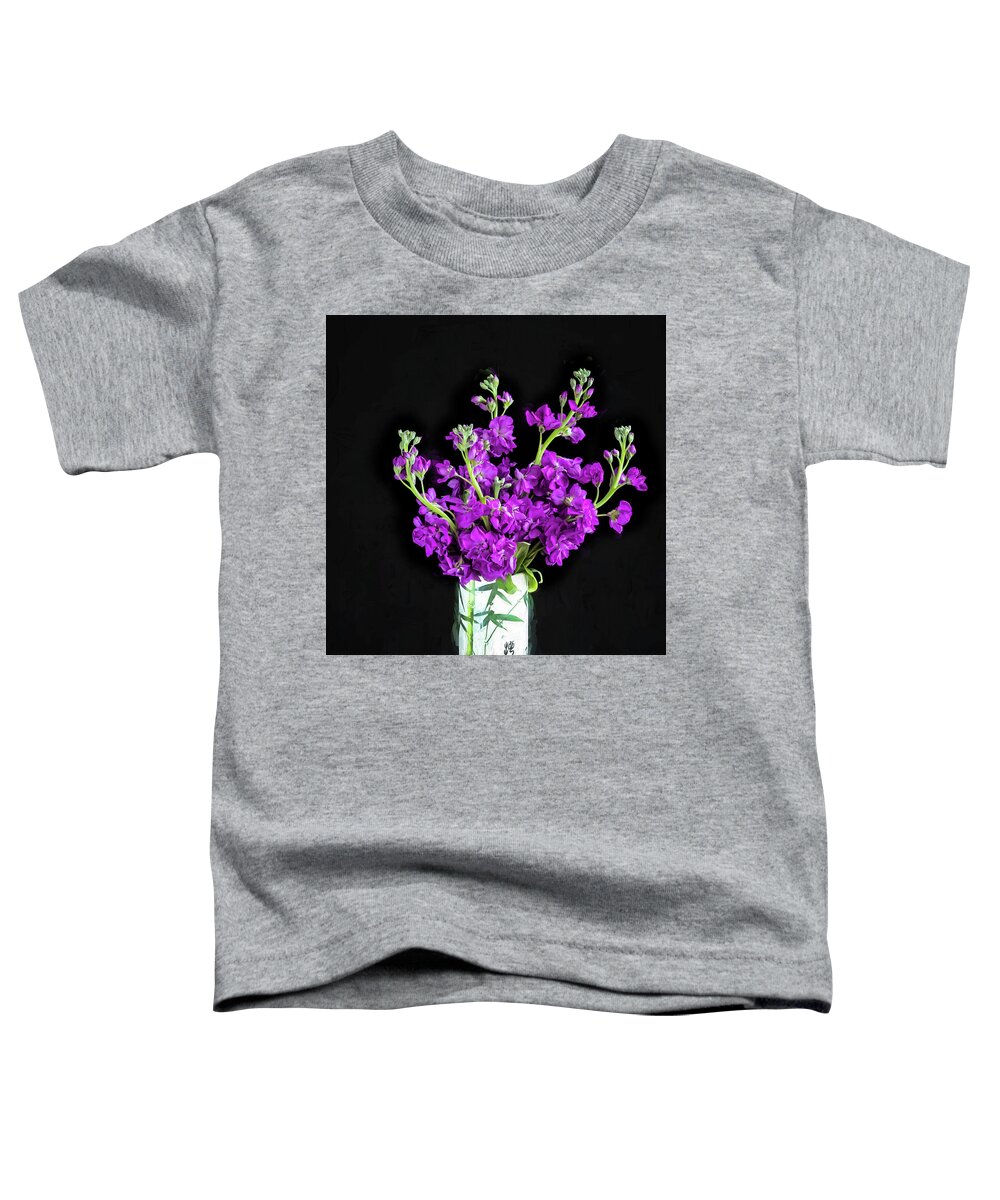 Dark Purple Stock Flowers Toddler T-Shirt featuring the photograph Dark Purple Stock Flowers Matthiola incana X100 #1 by Rich Franco