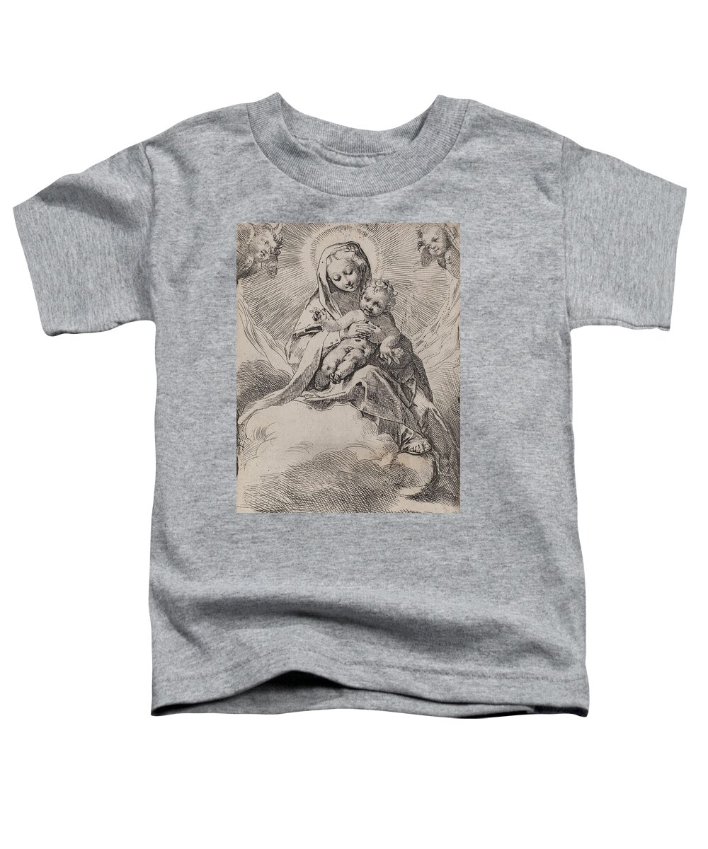 Federico Barocci Toddler T-Shirt featuring the drawing Madonna in the Clouds #2 by Federico Barocci