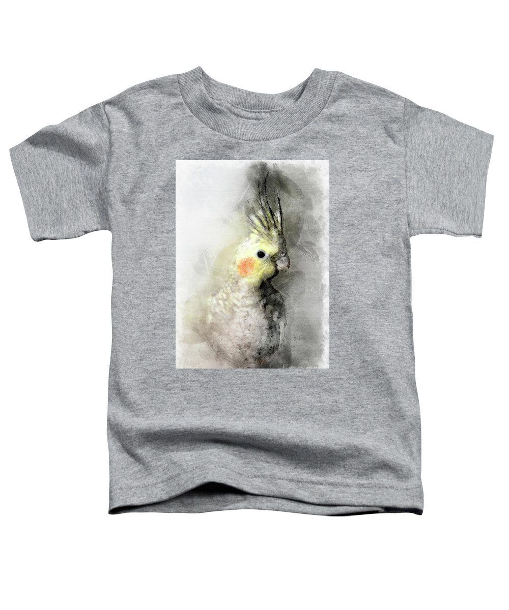 Bird Toddler T-Shirt featuring the painting Portrait of a cockatiel #2 by Gregory DUBUS