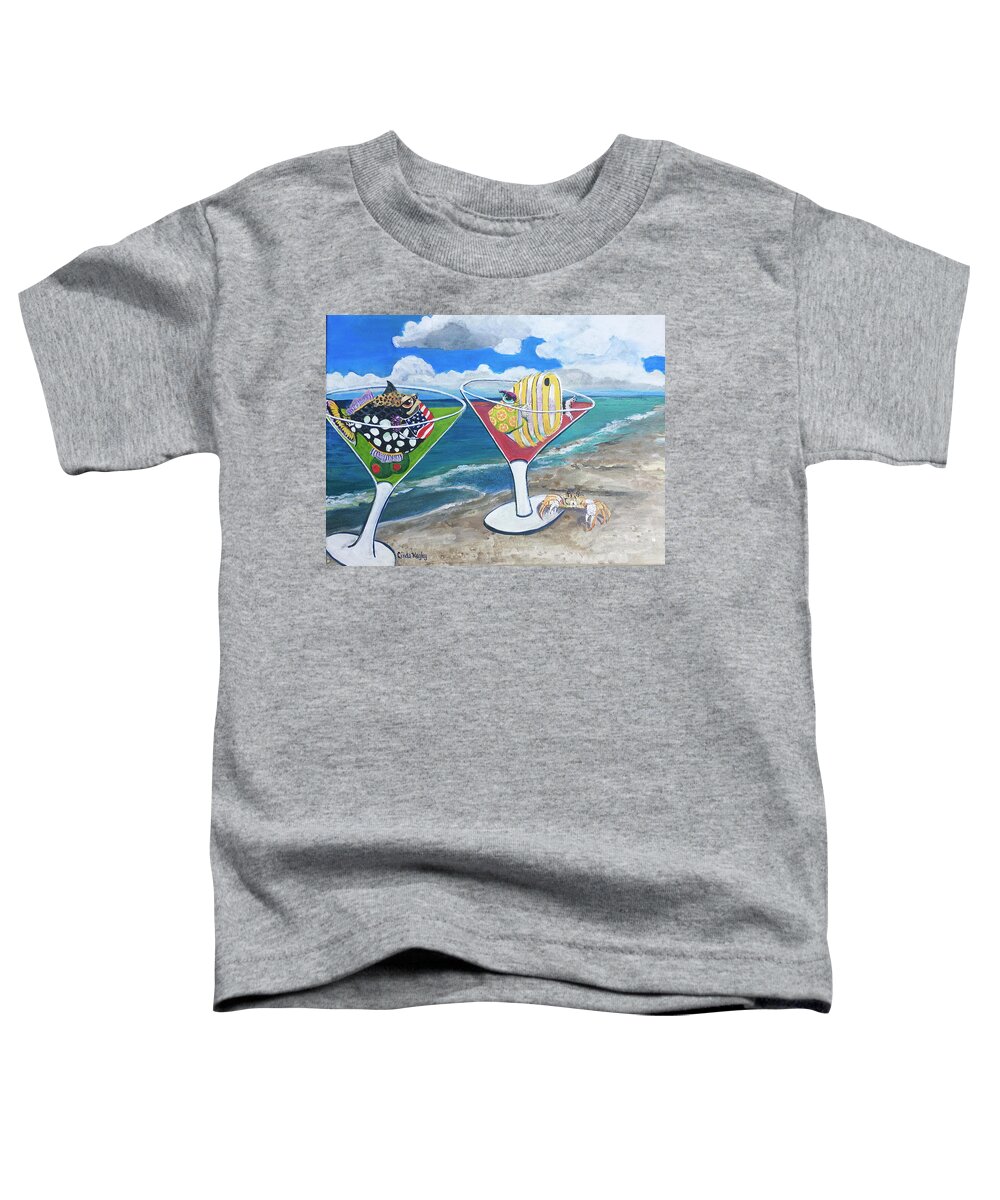 Quarantini Toddler T-Shirt featuring the painting Quarantini Beach Day #1 by Linda Kegley