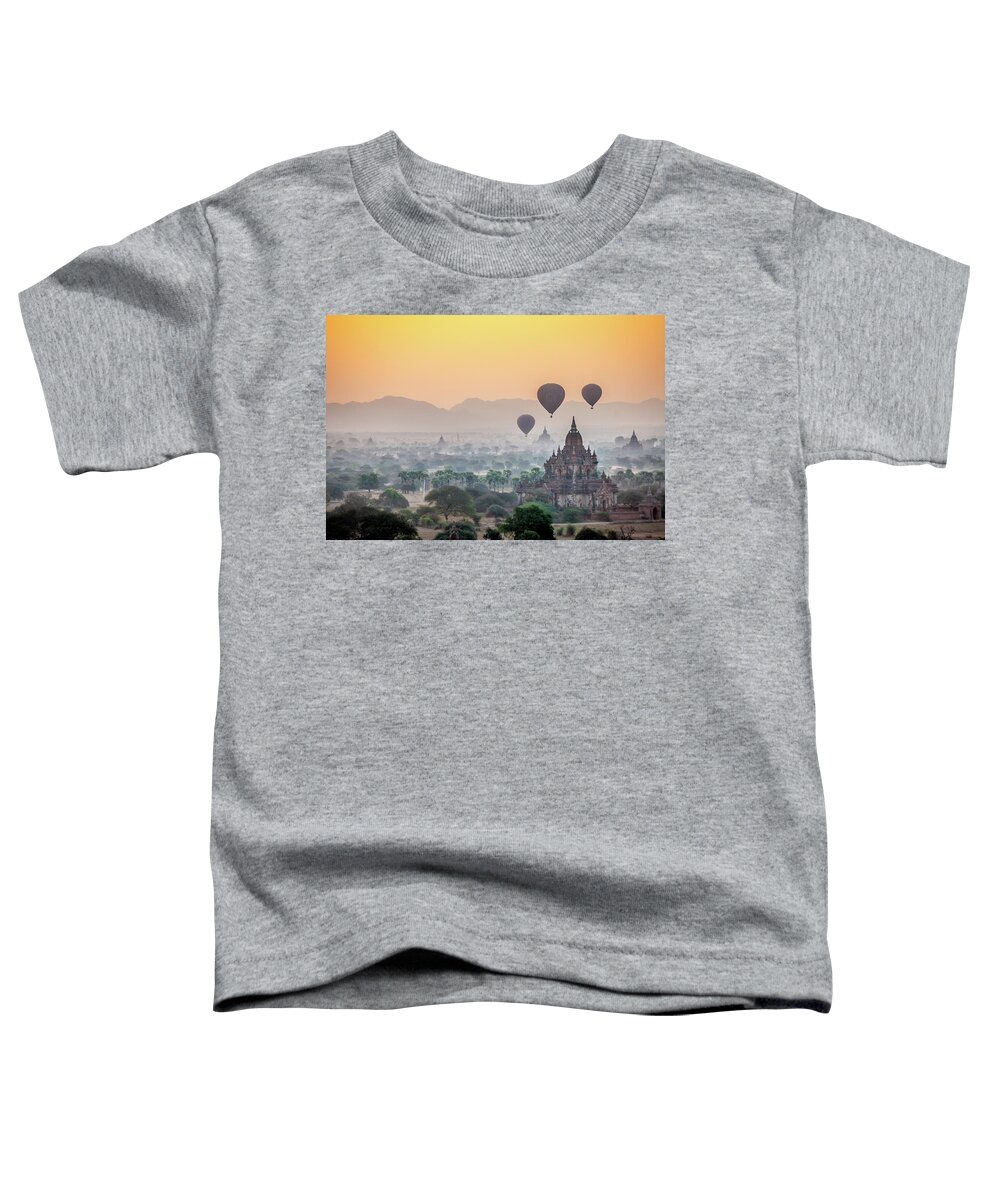 Sunrise Toddler T-Shirt featuring the photograph Sunrise at Bagan by Arj Munoz
