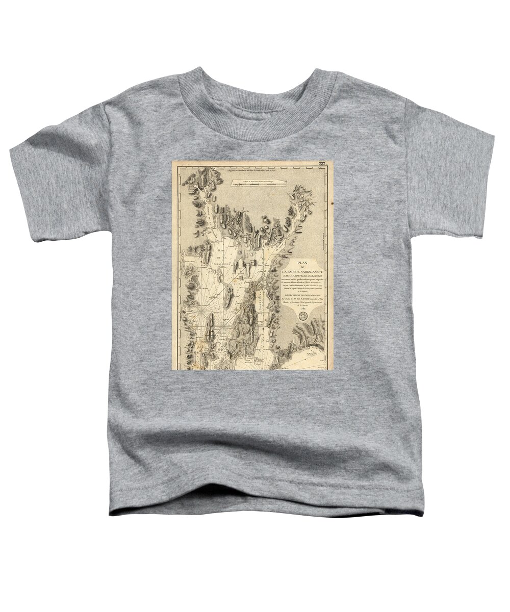 1780 French Nautical Chart Of Narragansett Bay In Rhode Island Newport Providence Toddler T-Shirt featuring the digital art 1780 French Nautical chart of Narragansett Bay in Rhode Island by Nautical Chartworks