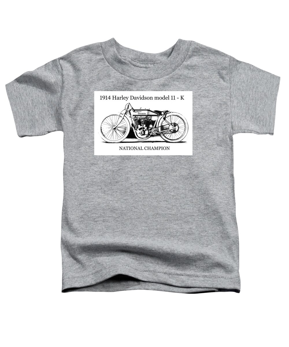 Harley Davidson Toddler T-Shirt featuring the mixed media 1914 Harley Davidson model 11 K by David Lee Thompson