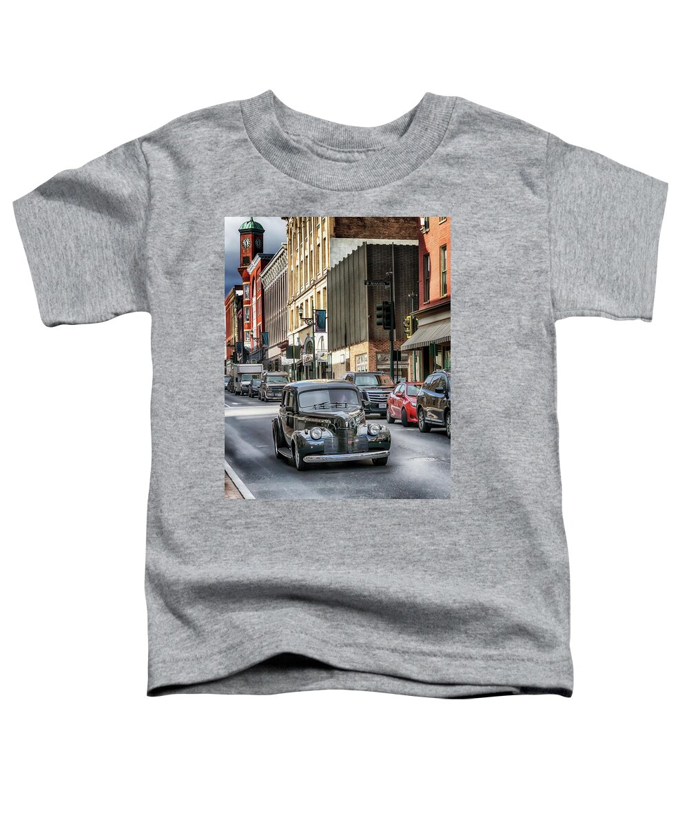 Staunton Toddler T-Shirt featuring the photograph 1940 Chevy Downtown Staunton Virginia by Susan Rissi Tregoning