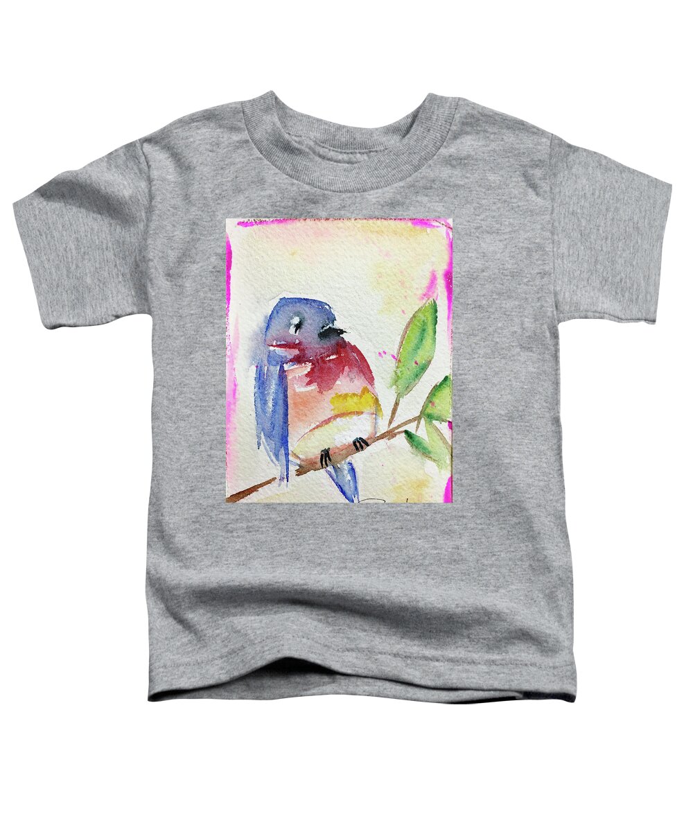 Watercolor Toddler T-Shirt featuring the painting Bluebird on a Branch by Roxy Rich