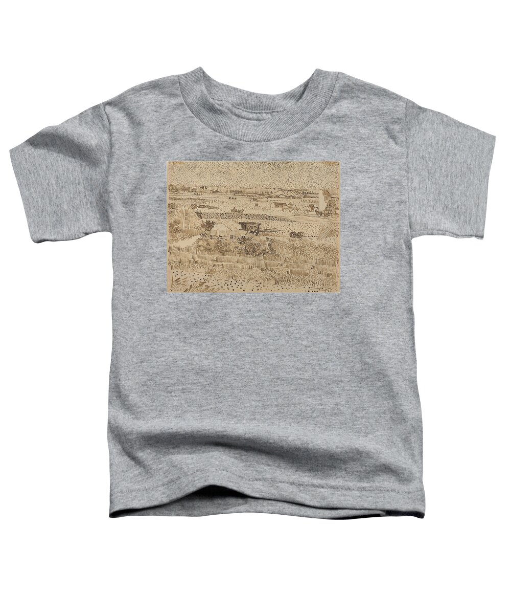 Vincent Van Gogh Toddler T-Shirt featuring the drawing Harvest, The Plain of La Crau #3 by Vincent van Gogh