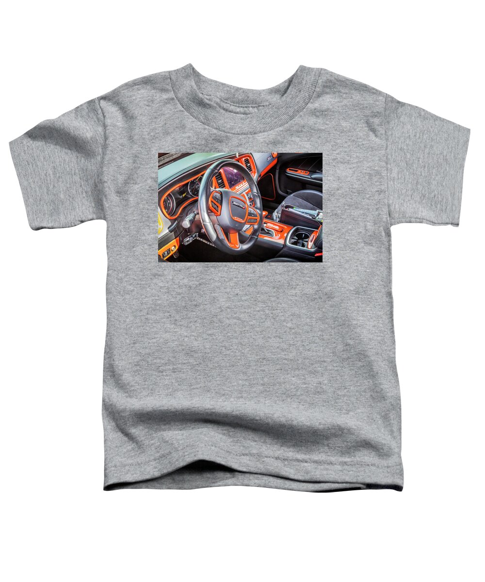 The 2022 Go Mango Orange Dodge Charger Scat Pack Srt 392 Toddler T-Shirt featuring the photograph 2022 Go Mango Orange Dodge Charger Scat Pack SRT 392 X104 by Rich Franco