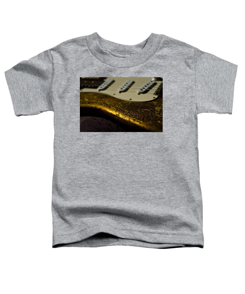 Fender Toddler T-Shirt featuring the photograph Fender Stratocaster 24k Gold Leaf Aged Electric Guitar Music by Guitarwacky Fine Art