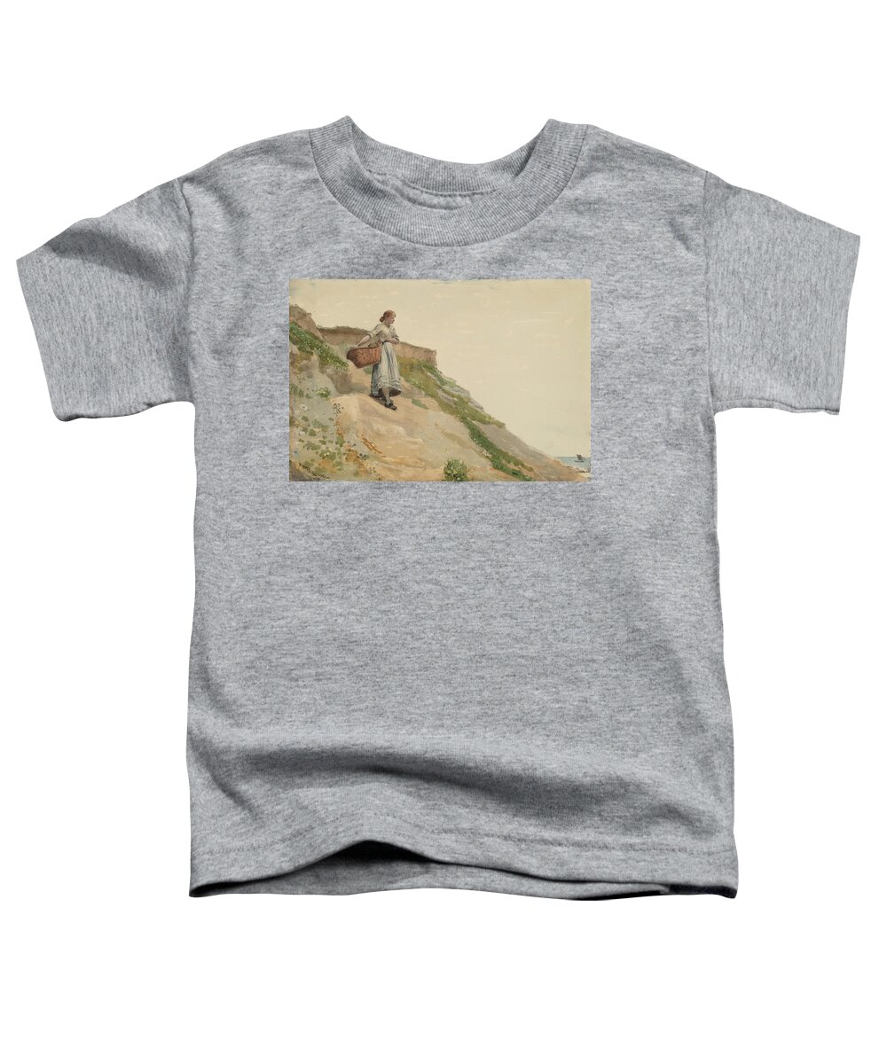 Winslow Homer Toddler T-Shirt featuring the drawing Girl Carrying a Basket #4 by Winslow Homer